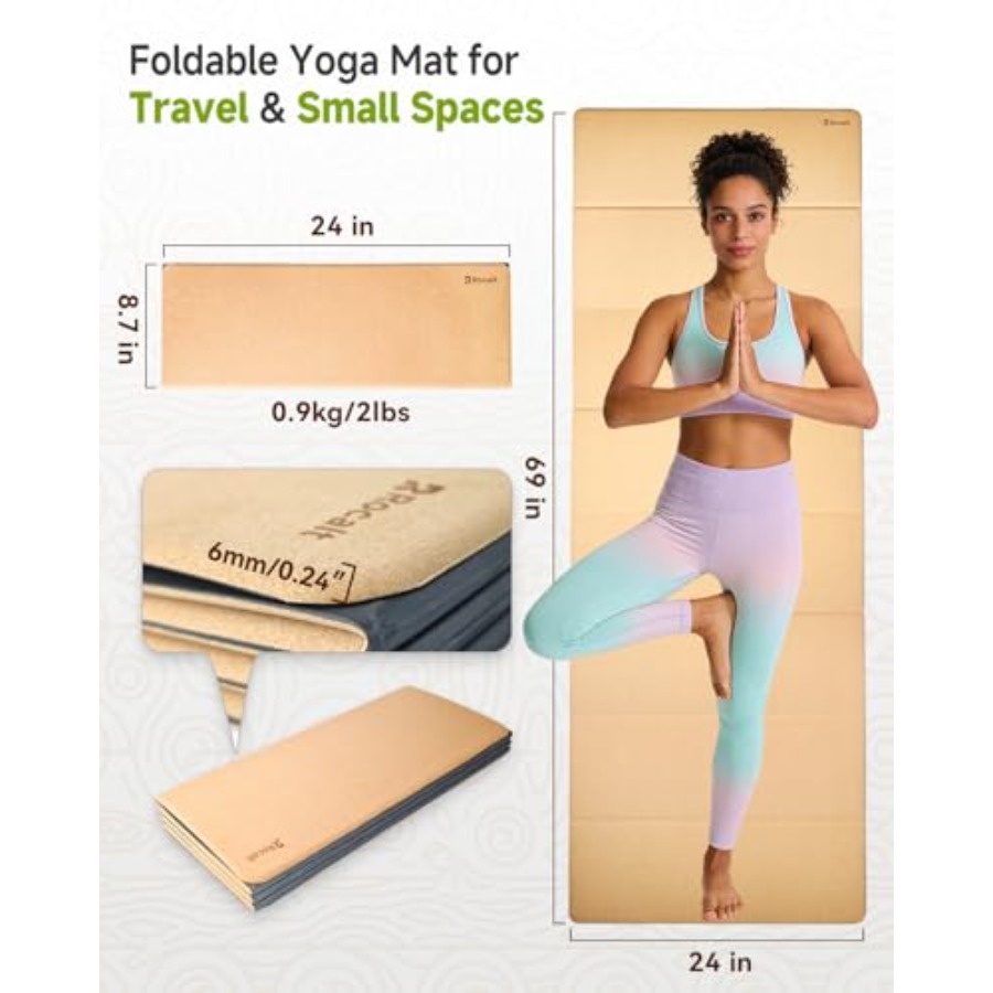 Foldable Cork Yoga Mat, Non Sl - Pilates X Yoga 评论和价格